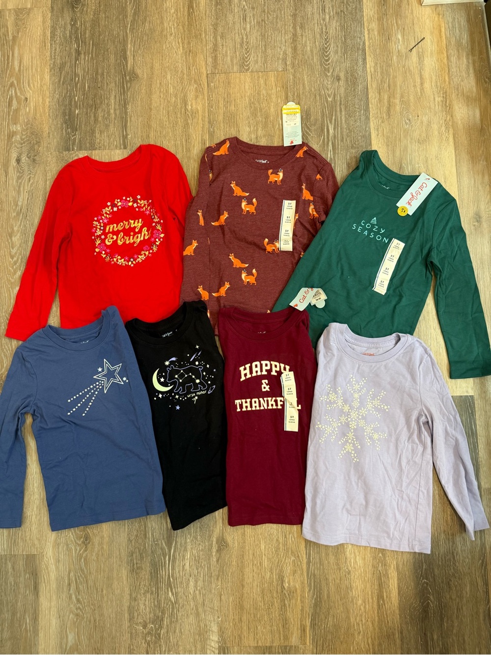 Lot of 7 long sleeve shirts Cat and Jack 5T
